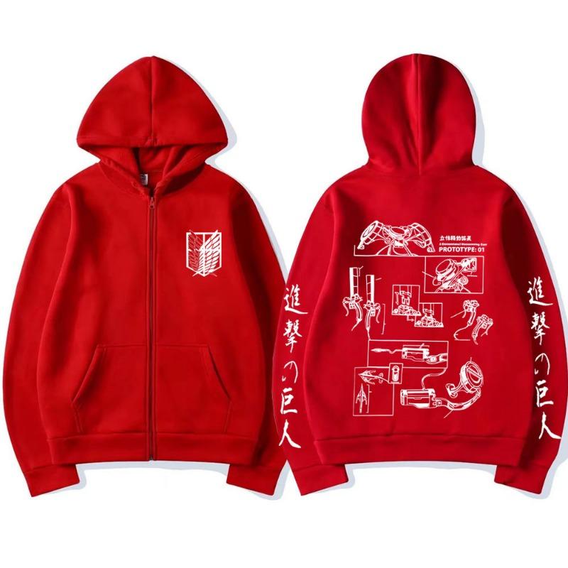 Anime Attack on Titan Merch Zipper Hoodie Men Women Casual Oversized Zip Up Jacket Coat Unisex Cartoon Manga Cosplay Streetwear