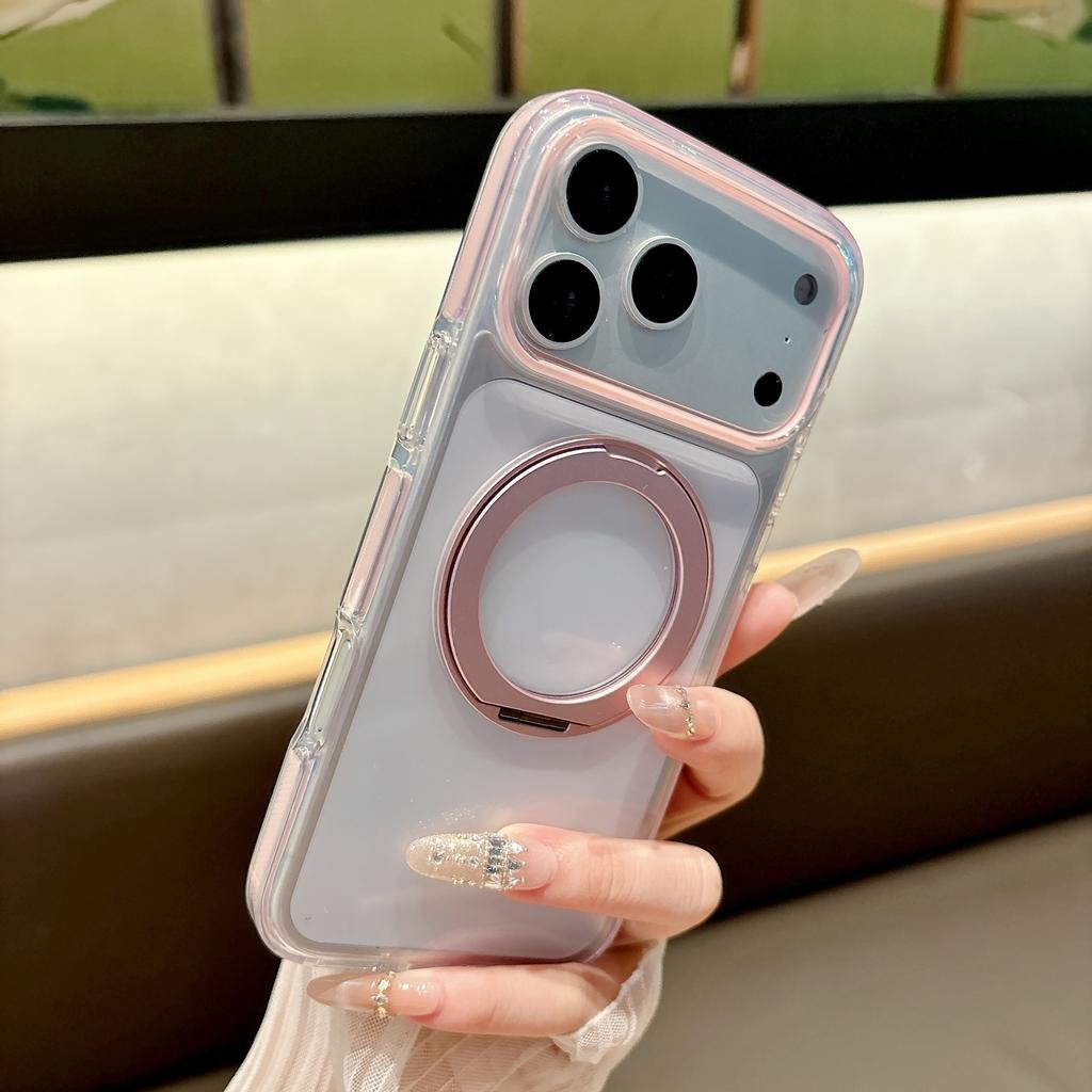 Suitable for IPhone17pro Ice Crystal Magnetic Mobile Phone Case 360 Rotating Bracket Apple 16 Two-color Transparent Anti-fall Cover