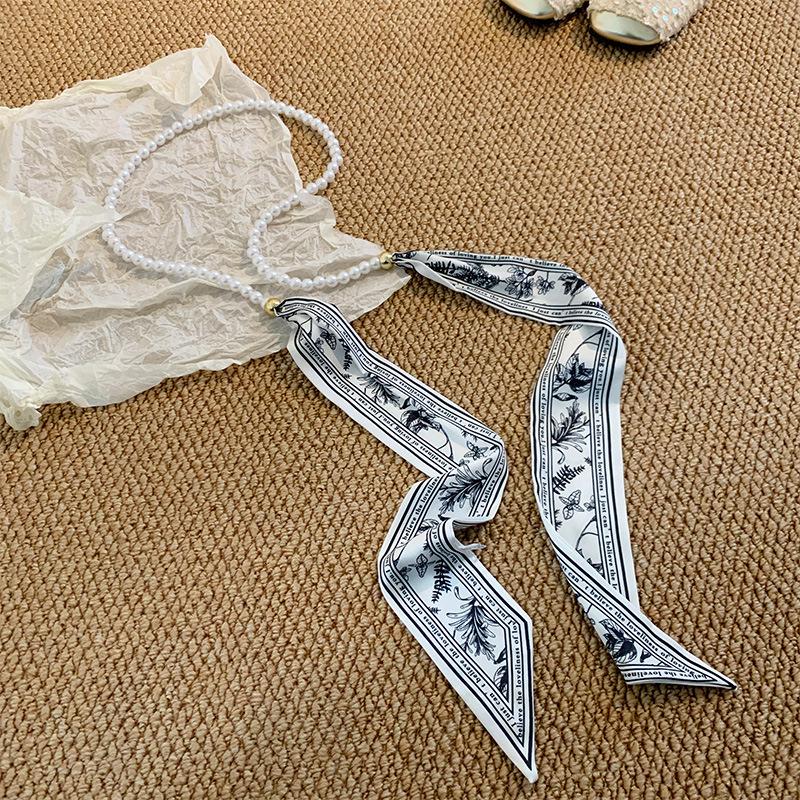 French Lace Pearl Waist Belt & Silk Scarf Hair Tie Accessory