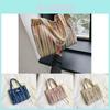 Stylish Blue Pink Beige Rainbow Striped Canvas Tote Bag With Embroidery For Daily Use