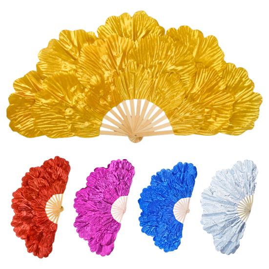 Folding Fan Waterproof 3-layer Petals Bamboo Handle Handheld Chinese Yangge Dance Fan Performance Prop for Performance
