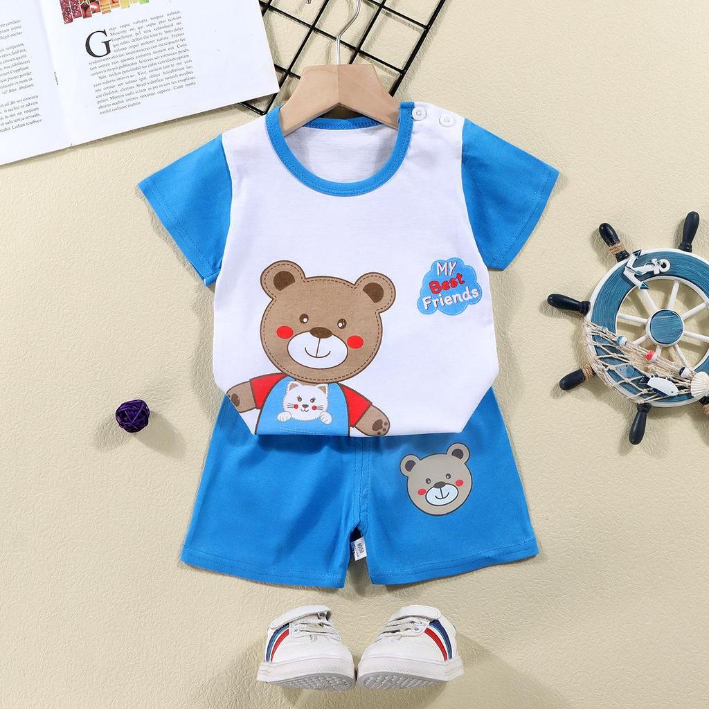 Kids' Summer Cotton Two-Piece Set: Cartoon Short Sleeve & Shorts for Toddlers