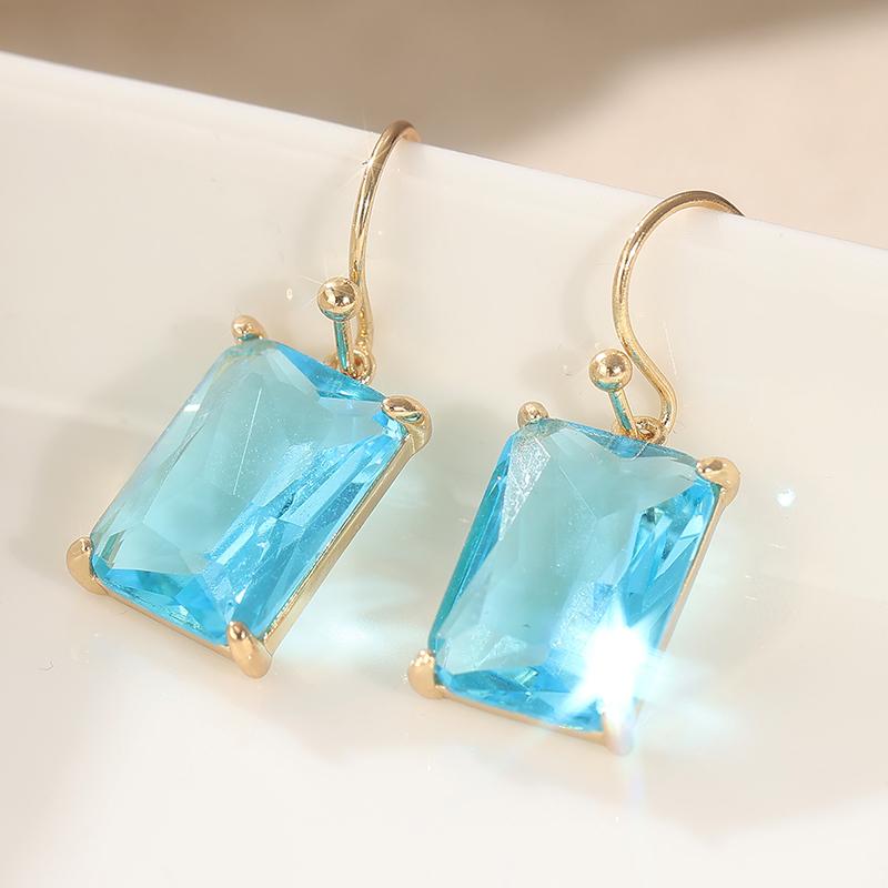 

Vintage Copper Color Sea Blue CZ Dangle Women s Earrings Square Party Daily Wear