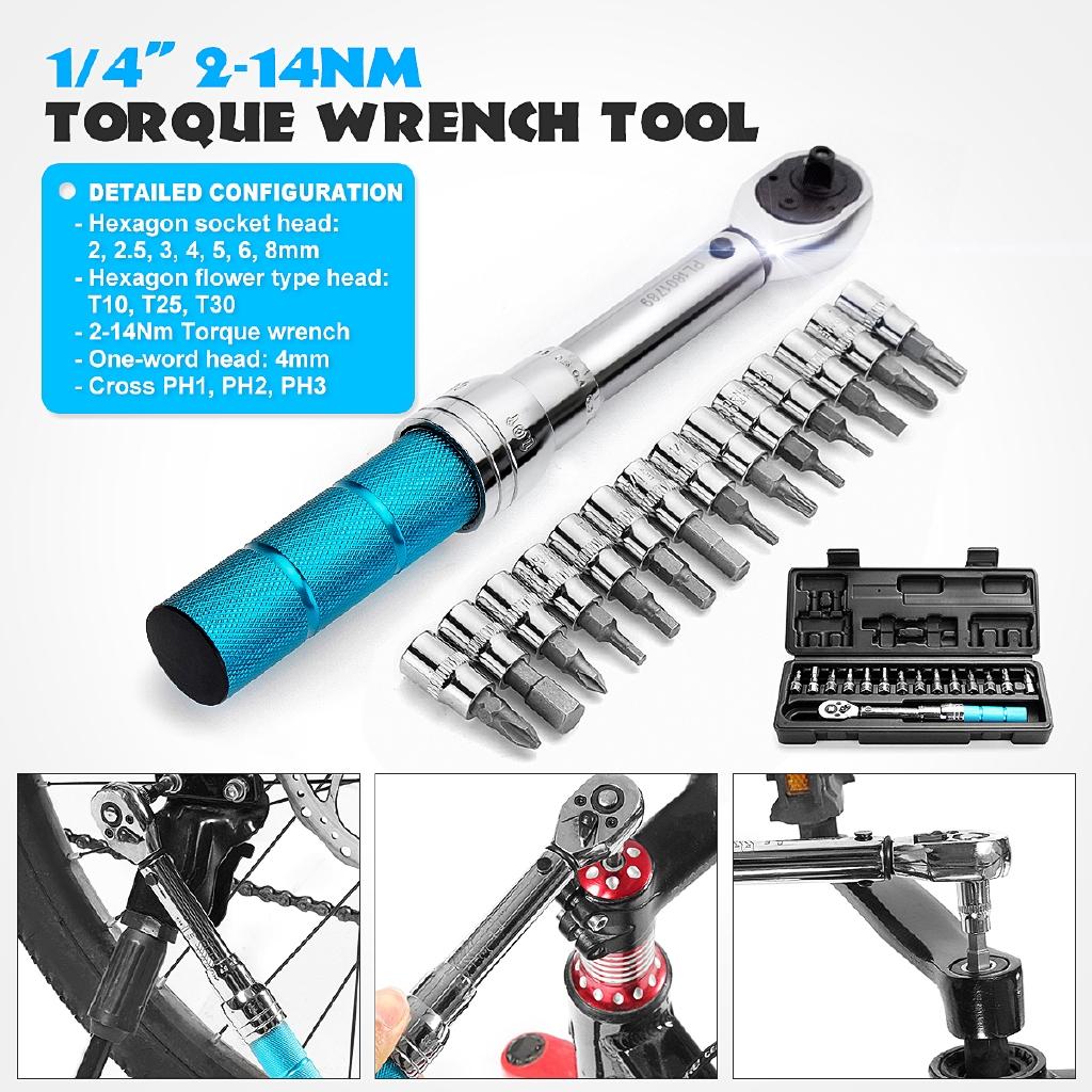 15 Adet Set 1/4" Sürücü 2-14Nm Bisiklet Tamir Anahtarı El Aleti Seti Bisiklet Tork Anahtarı Seti Bisiklet Aletleri Kit Seti Alet