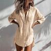Shirt Women's Summer Short Sleeve Shirt Top Loose Casual Versatile Sunscreen Solid Color Jacket Shirt