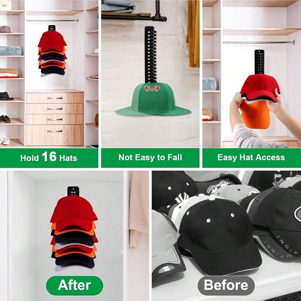1Pc Wall-Mounted Cap Organizer - Holds 16 Hats, Easy Installation With Heavy-Duty Adhesive, Perfect For Closets, Offices