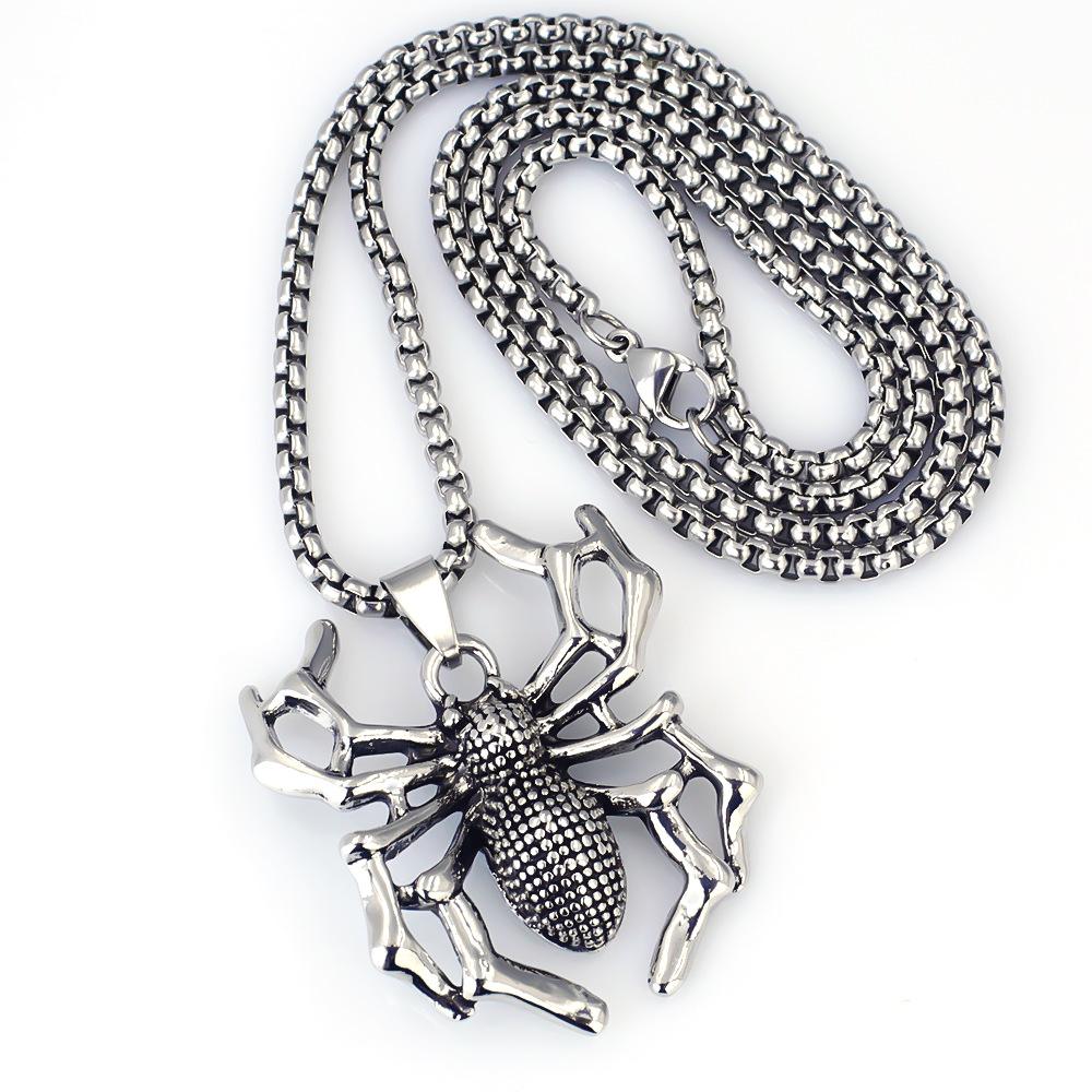 Retro Big Spider Pendant Necklace For Men Hip Hop Rock Silve Color Stainless Steel Neck Chain Insect Jewelry Boy Halloween Gifts