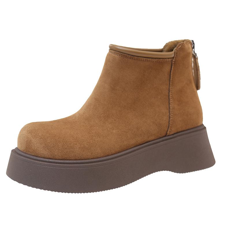 Frosted Real Soft Leather Big Head Thick-soled Muffin Martin Boots Women's 2025 Autumn and Winter Velvet Chimney Chelsea Short Boots Tide