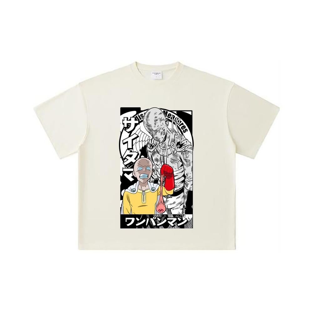 

260 GSM Double Yarn 32 Count 100% Cotton One Punch Man V6 Saitama Print Unisex Heavy Cotton T Shirt S абрикосовый