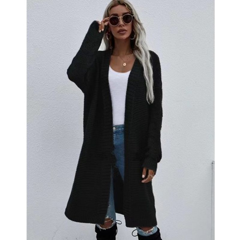 Fashion Fall and Winter New Arrival Solid Color Fashion Elegant Knitting Knitwear Sleeve Open Cardigan Sweater Outwear Female Sweater