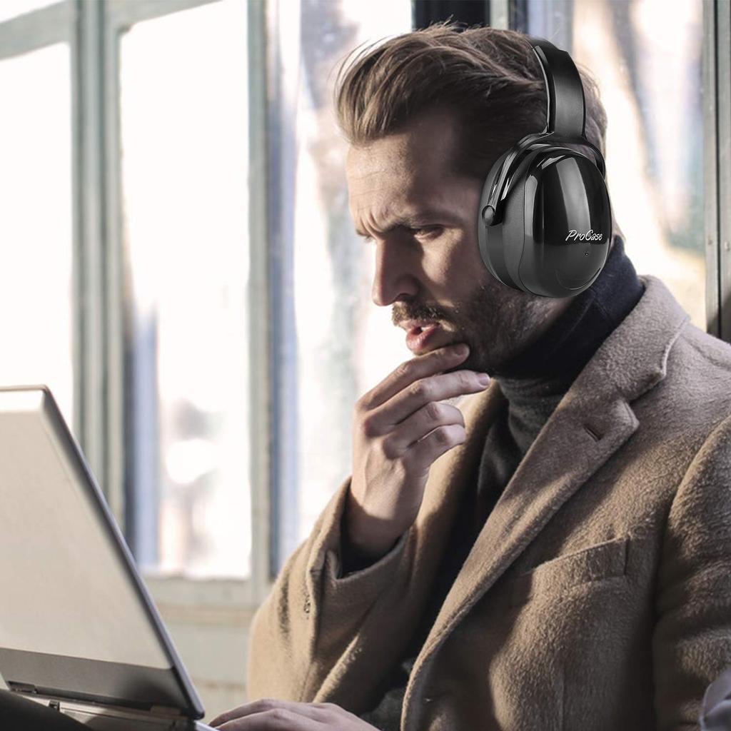 ProCase Adult Noise Cancelling Earmuffs with Adjustable Hearing Protection Noise SNR 36dB Black Headband, Headphones, Reduction (NRR 29dB) -
