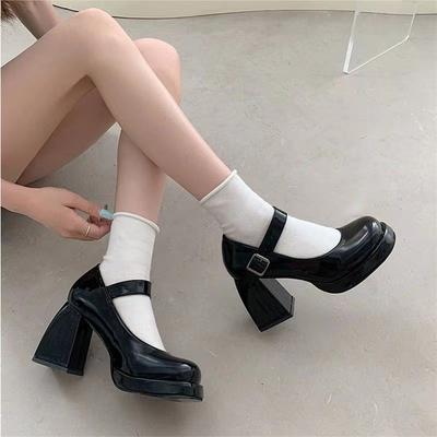 Retro Mary Jane Women's Shoes New French Square Head Small Leather Shoes Spring and Autumn Thick Heel Temperament Thick Heel High Heel Single Shoes