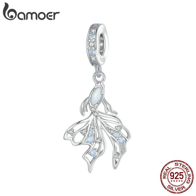 BAMOER 925 Sterling Silver Breloc de meduze Curcubeu Pandantiv coadă de sirenă Margele de vis de ocean se potrivesc DIY Brățară Colier Bijuterii