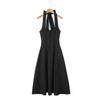 2025 European & American Style Black Halter Square Neck Sleeveless Retro Dress