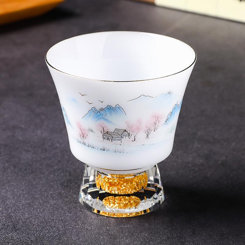 Lu Baijiu Cup Suet Jade Household Small Teacup Spirit Cup Glass Small Wine Glass Sake Wine Set Crystal Clear