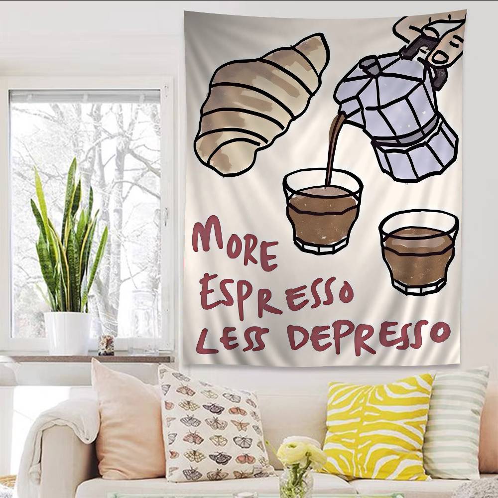 Fashion Coffee Line Anime Tapestry Hippie Flower Wall Carpets Dorm Decor Wall Hanging Home Decor