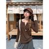 Women's Brushed Half-Button Solid Color Layered Long Sleeve Top - Autumn/Winter Korean Style