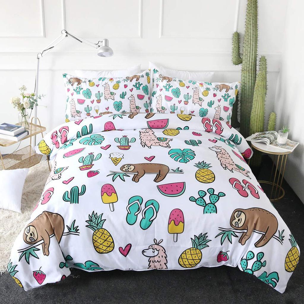 Cartoon Sloth Duvet Set Three-Piece Children'S Room Decorative Bedding Set