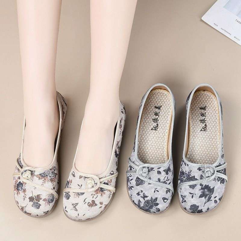 24 spring new old north cloth shoes women's solid color plaid beef tendon sole shallow mouth flat sole single shoes casual and comfortable maternity