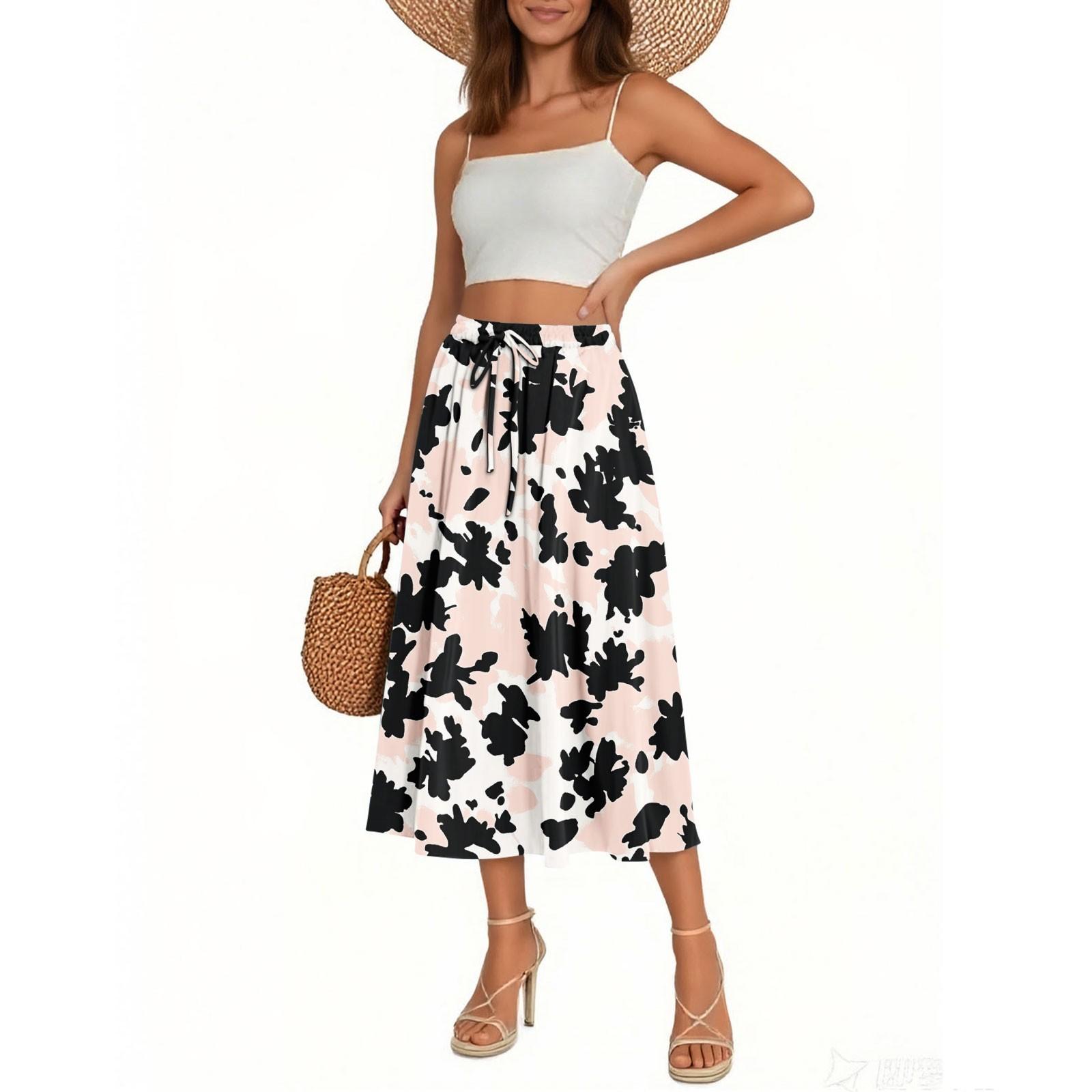 Женская юбка Богемная юбка С цветочным принтом Повседневная Темпераментная Юбка с карманами L