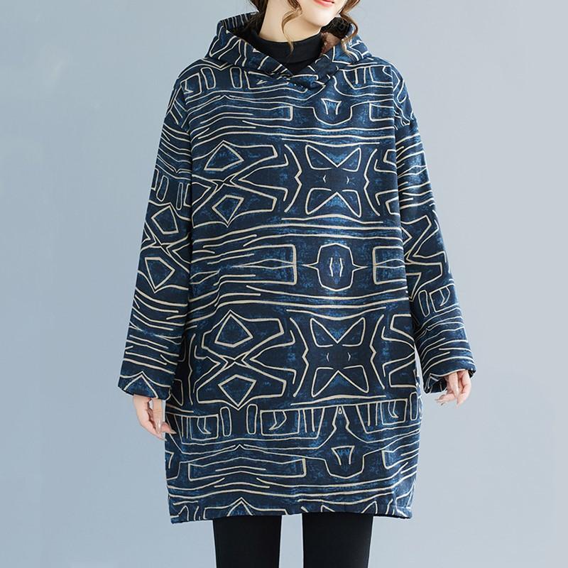 Long Sleeve Plus Size Cotton Hooded Vintage Floral New In Dresses for Women Casual Loose Mini Spring Autumn Winter Dress