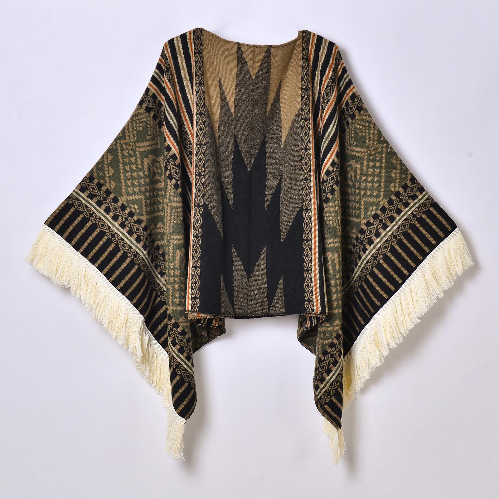 

Ethnic Style Women s Jacquard Tassel Shawl: Xinjiang, Tibet & Nepal Travel Warm Pullover Cloak 130x150cm