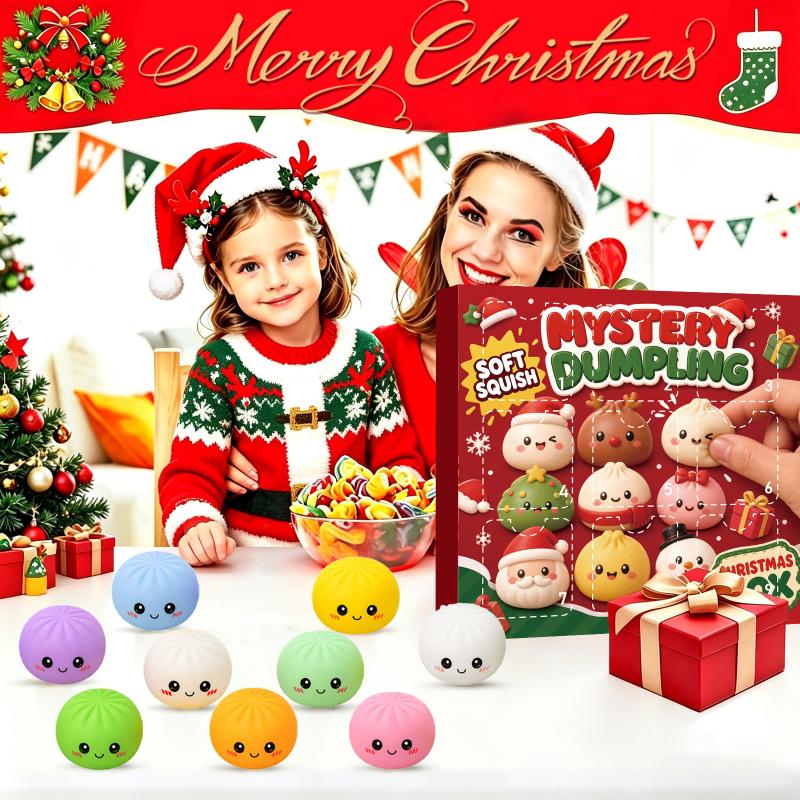 2026 Christmas Advent Calendar Mystery Dumpling Blind Box 24 Day Countdown Squeeze Sensory Fidget Holiday Gift Set