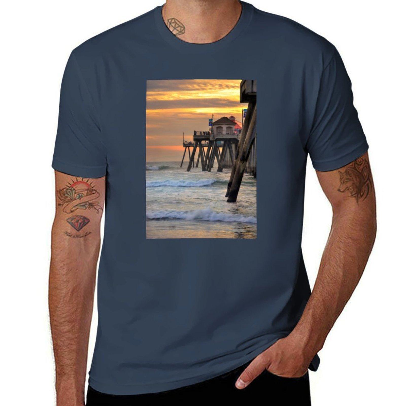 Huntington Beach Pier TShirt Casual Fashion Short Sleeve Cotton TShirt S