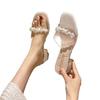 New French thick-heeled slippers summer wear medium-heeled low-heeled temperament crystal high-heeled sandals