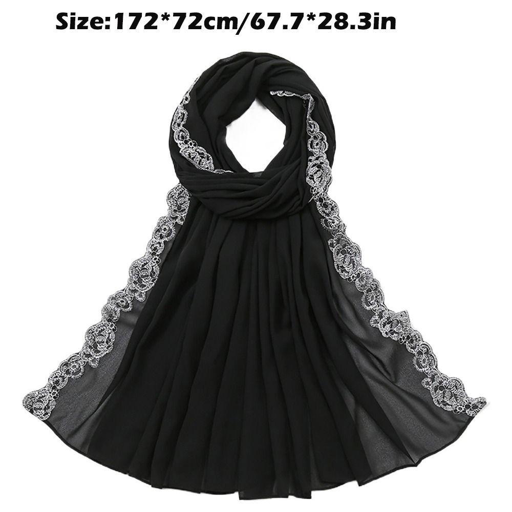 Embroidered Lace Women Long Shawls Solid Colors Summer Wraps Headscarf Hijab Cover  Female Shawl