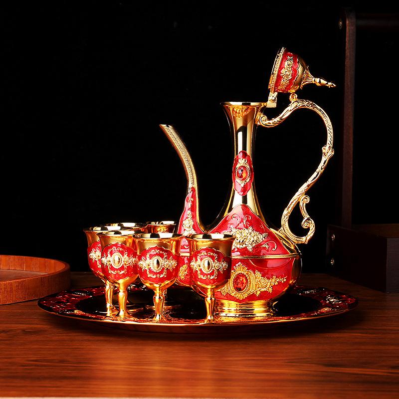 Metal Handicraft Wine Glass European Small Rose Pattern Creative Baijiu Set Wine Set European Wine Jug Set