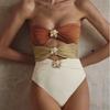 New One-piece Bikini Hollow Swimsuit Female Sexy Back Print Tube Top Metal Decoration