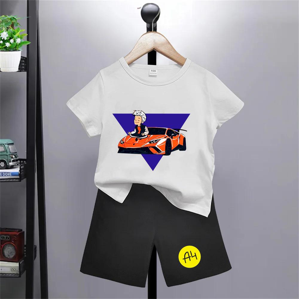 Merch A4 Letní Chlapec Černá Dívka Červené Oblečení Tričko + Šortky Sady Potisk Tričko Krátké Topy Ležérní Vlad A4 Anime Trička Kulatý Výstřih Děti