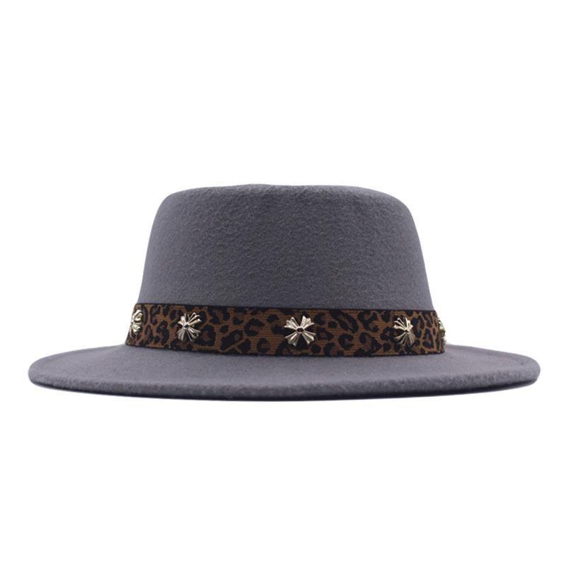 New big-brimmed top hat men's and women's retro British flat-top flat-brimmed woolen hat sun hat