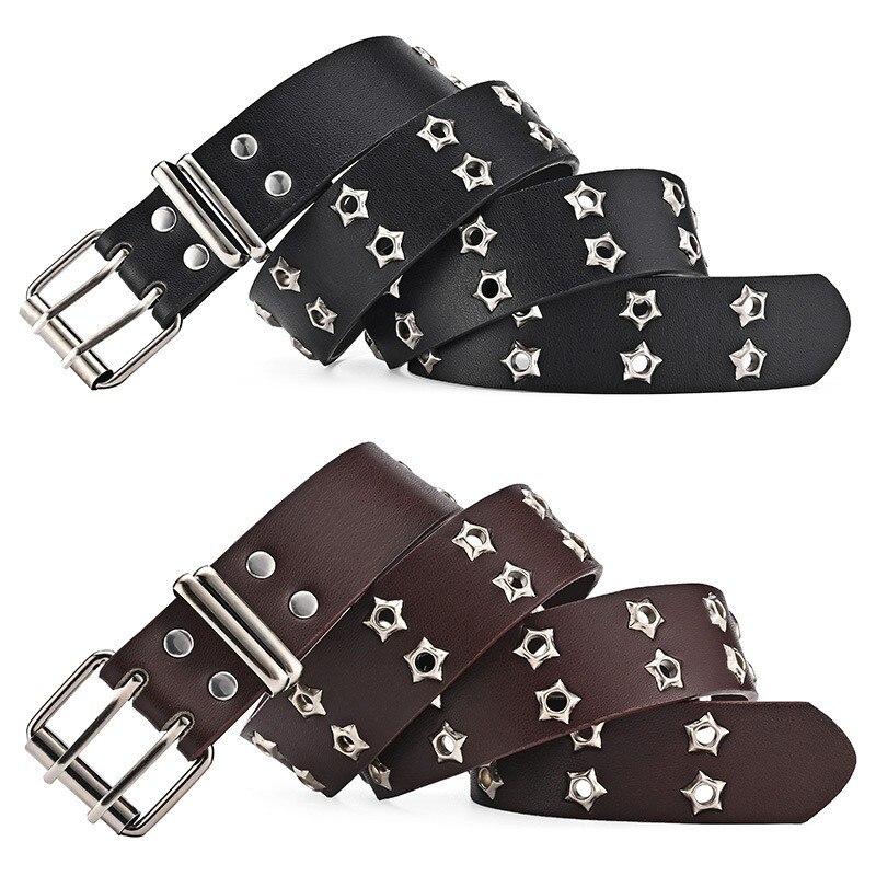 Neuer Star Eye Nietengürtel im Gothic-Stil mit doppelter Dornschließe für Mann/Frau, modisch, lässig, Punk-Stil, Pu-Lederbund für Jeans, Y2K-Gürtel