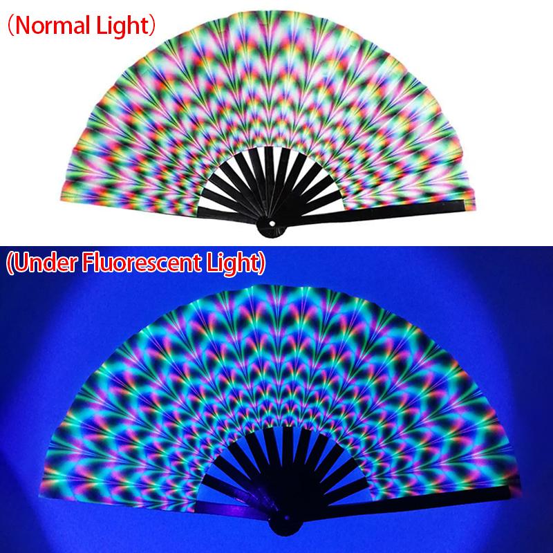 33cm Large Fluorescent Folding Hand Rave Fan Creative Print Music Festival Colorful Fan Wedding Party Spanish Dance Fan Gifts