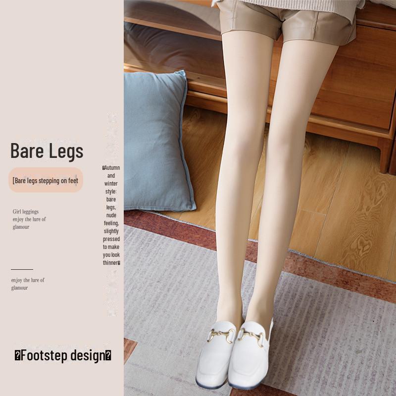Bare Legs Anti-Hook Nude Stockings for Women - Sheer Flesh-Colored Plus Velvet Pantyhose for Spring, Autumn, and Winter Seasons.