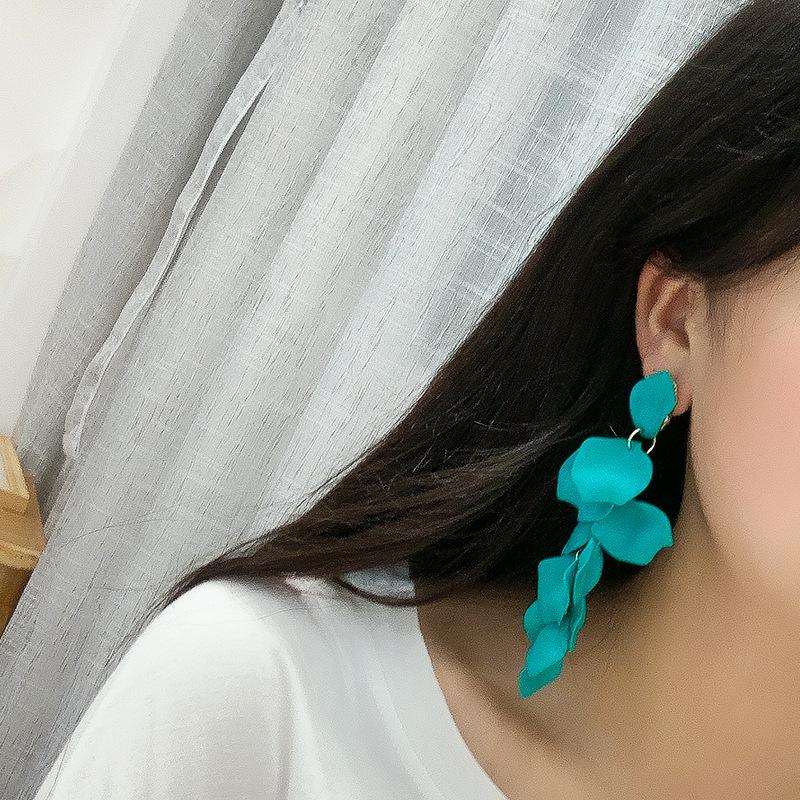 Silver Needle Rose Petal Long Earrings for Women - European and American Style, Chic Face-Slimming Dangle Jewelry