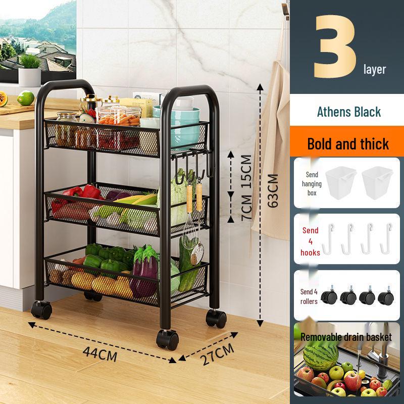 Multi-Layer Movable Kitchen Rack: Floor-Standing Storage Cart for Fruits & Vegetables