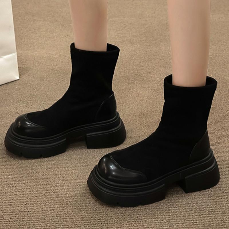 Suede Flats Women Ankle Boots Mid Heels Fashion Shoes Woman Brand 2025 Trend Pumps Goth Casual Walking Chelsea Snow Botas Mujer