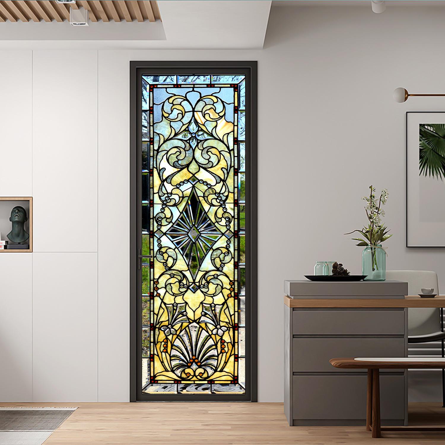 

European Retro Frosted Glass Door Decal: Removable Waterproof Home Mural 38.5x200cm (15.16in x 6.5ft) - 2 pcs
