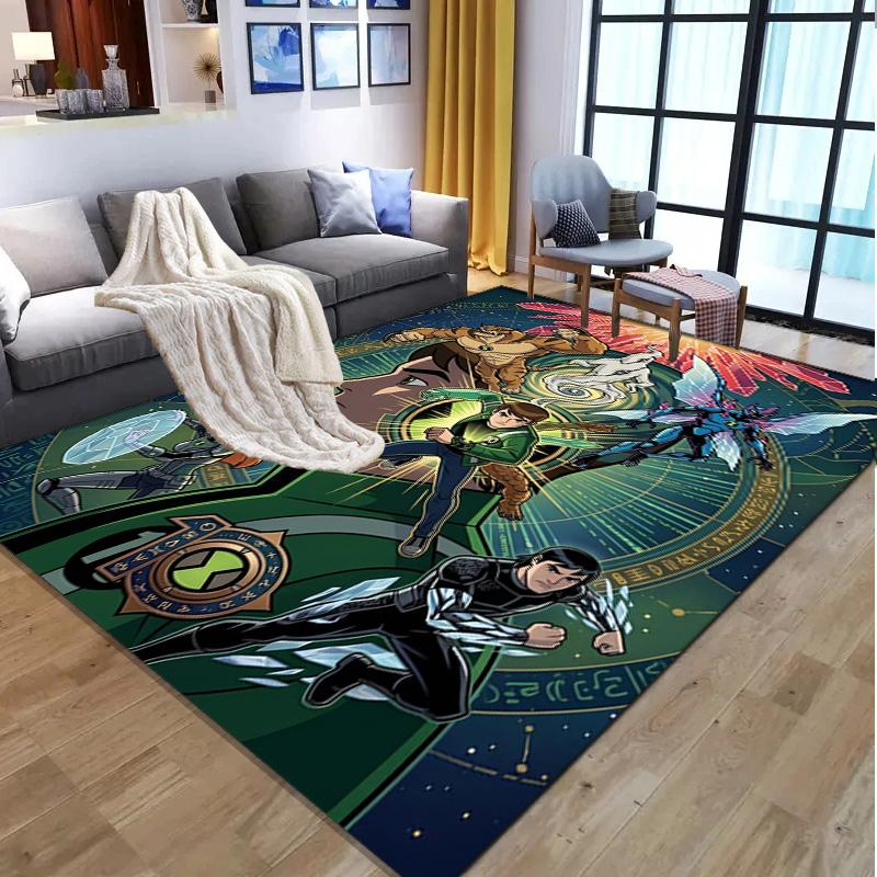Ben 10 Cartoon Pattern Rug, Indoor/Outdoor Mat, for Picnic, Gameroom, Bedroom, Office, Living Room, Home Decor Carpet, Birthday Gift