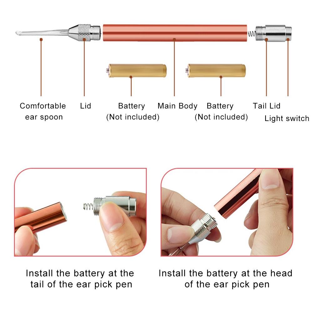 Stainless Steel Ear Spoon Light Ear Wax Pick Kit LED Earwax Cleaner Ear Care Tool