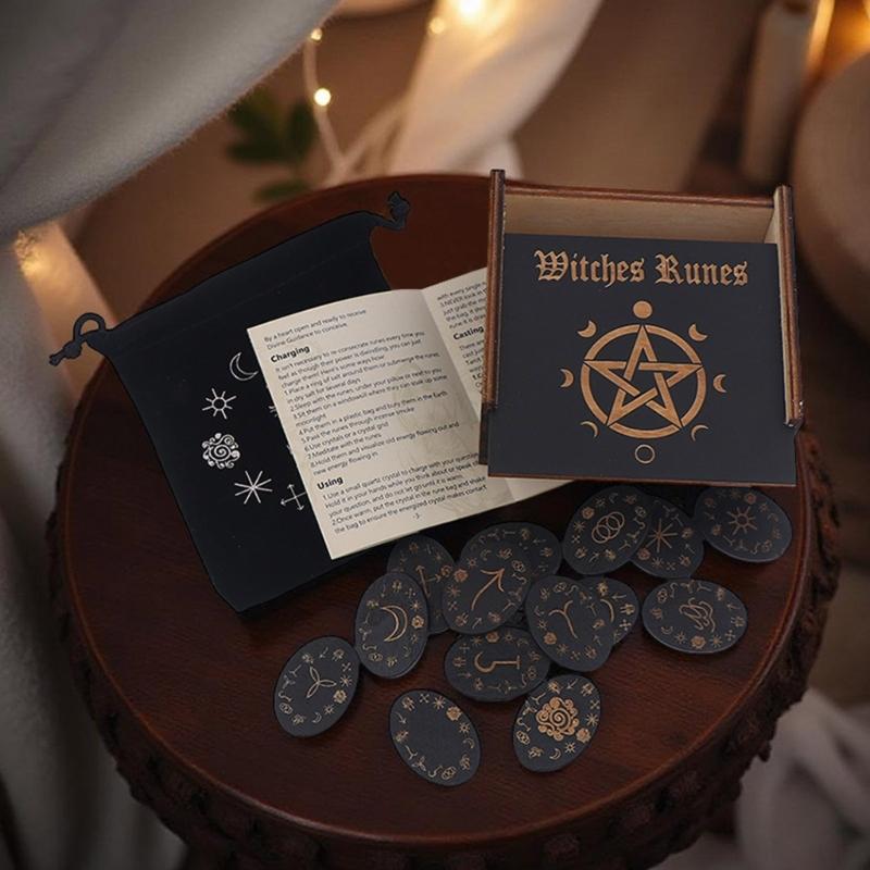 Portable Ancient Runes Carving with 24 Mystical Symbols and Guide Manual Suitable for Meditations Accessories