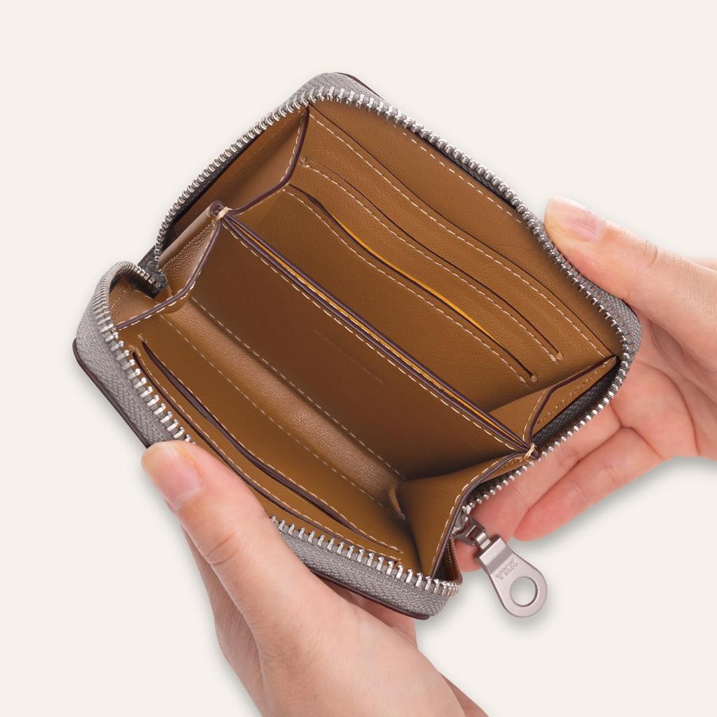 COGURE YKK Genuine Leather Compact Mini Wallet with Round Coin Card and Box Included for Men and Women Zipper, Purse, Slots, (COPZ-CP, Navy)