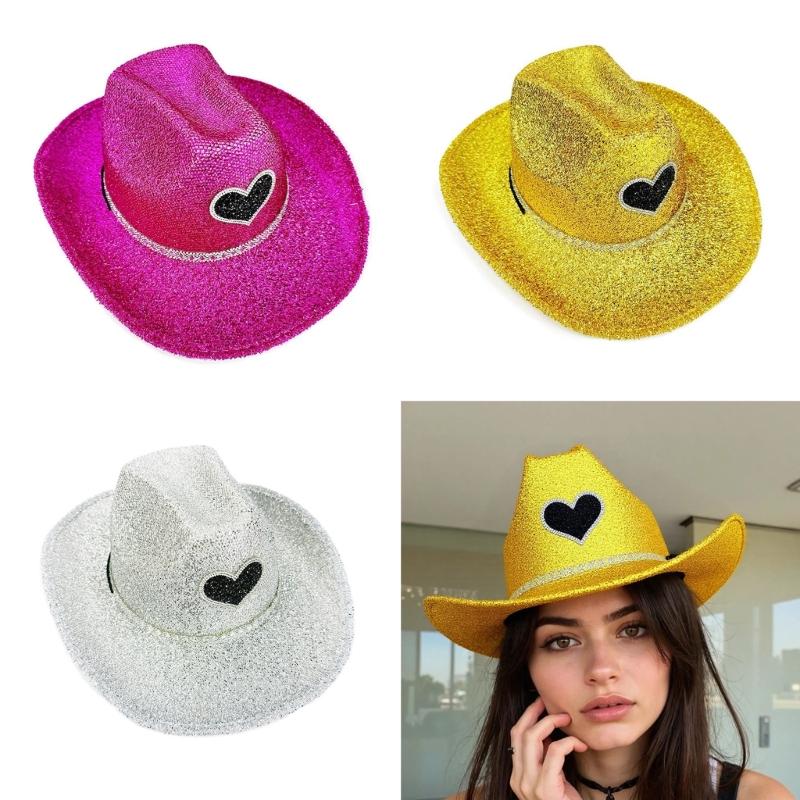 Chapeau haut-de-forme à larges bords accrocheur avec poudre scintillante pour événement en soirée, club de danse et festival de musique, accessoires de rassemblement