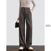 Women's Spring Style High-Waisted Oatmeal Wool Wide-Leg Fleece-Lined Pants