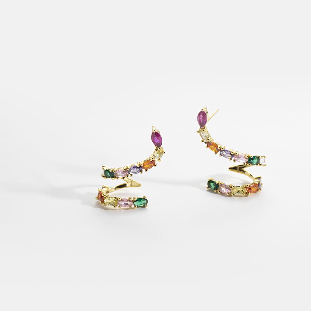 ANDYWEN 925 Sterlingsilber Gold Regenbogen CZ Schlange Creolen Stecker Ohrring Piercing Pendientes 2023 Luxusschmuck