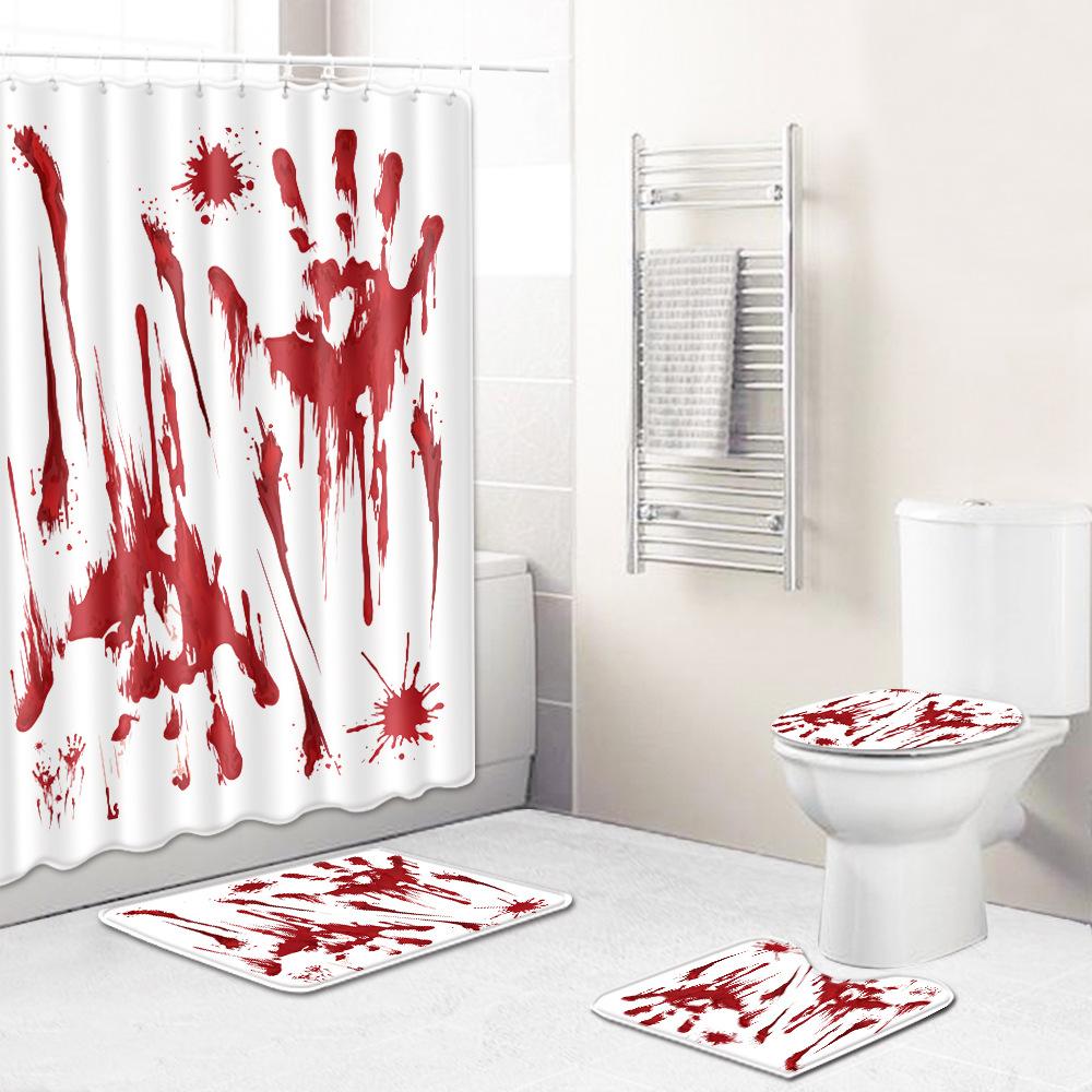 Halloween Blood Handprint Horror Bathroom Shower Curtain Four-Piece 3D Thriller Toilet Three-Piece Floor Mat Carpet