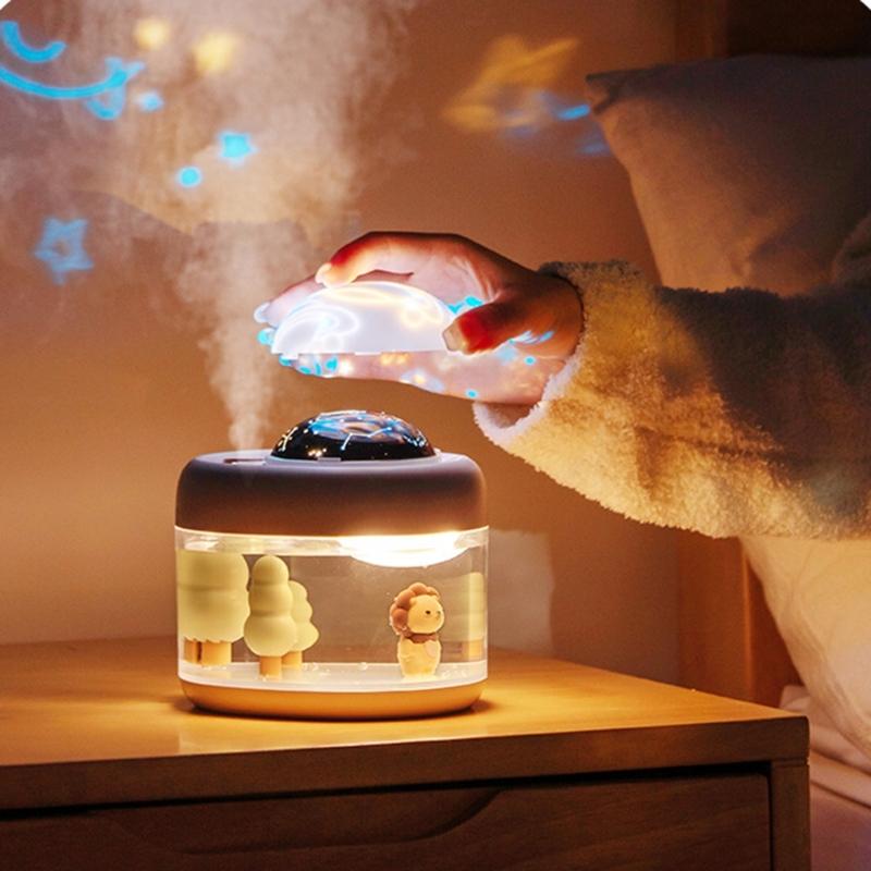 Portable 3 in 1 Air Humidifier with Rotation Projection & Atmosphere Lamp Adorable-design Girlfirend Gift for Bedroom